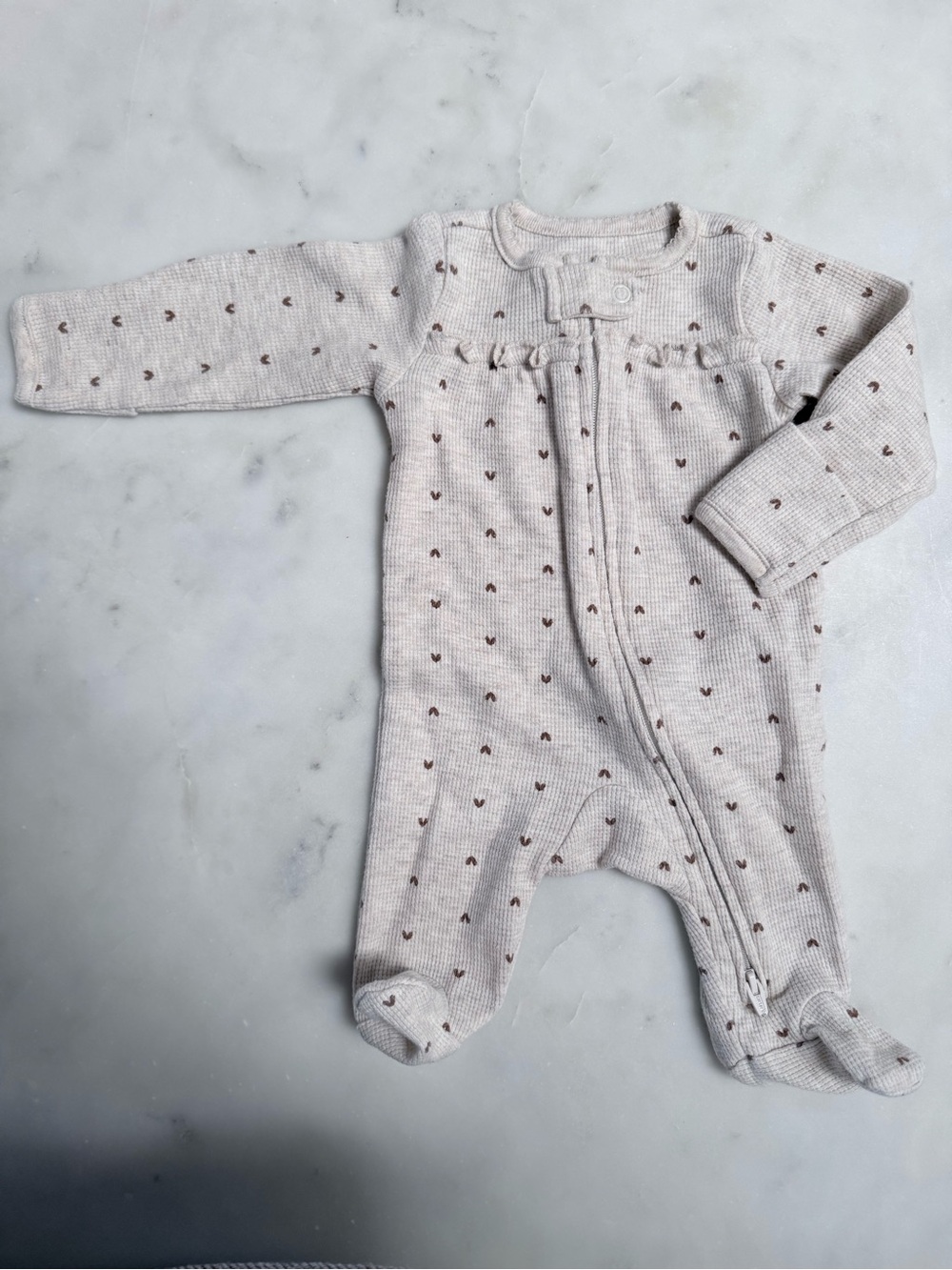 Carter's Beige Footed One-Piece with Brown Heart Print